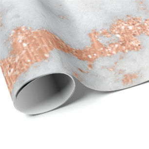 Papel De Regalo Rosa de mármol gris blanco oro lux de cobre brilla