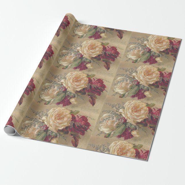 Papel De Regalo Rosa de navidad del Victorian (Desenrollado)