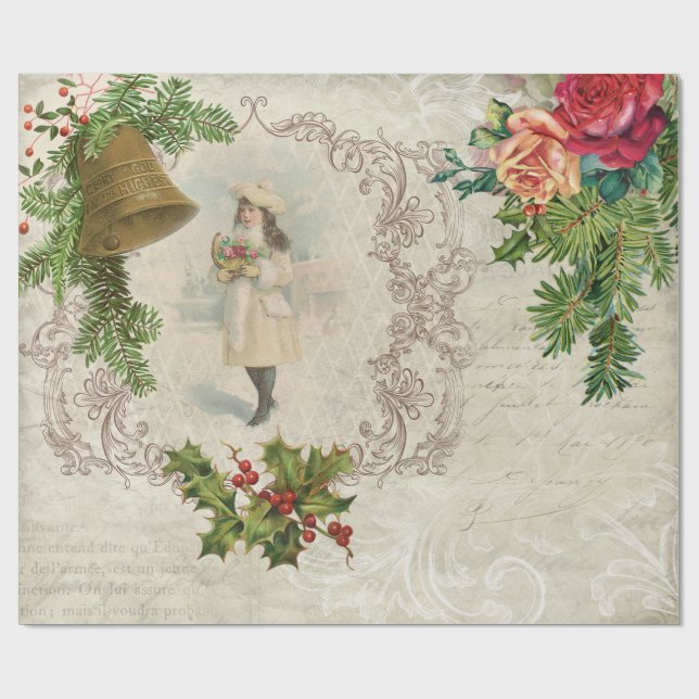 Papel De Regalo Rosa de Navidades victorianos, Collage Pine & Holl (Superficie plana)