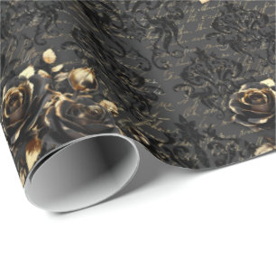Papel De Regalo Rosa de oro negro gótico damasco adulto elegante