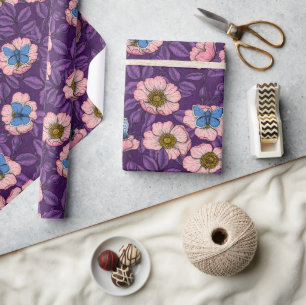 Papel De Regalo Rosa de perro y mariposas en rosa y púrpura