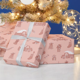 Papel De Regalo Rosa de Rubor Camiones de Oro Navidades amables