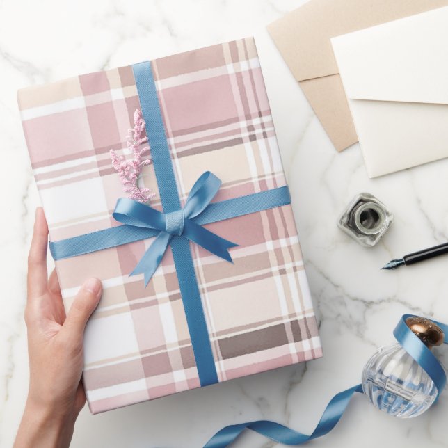 Papel De Regalo Rosa de Rubor Cream Brown Stripes Cumpleaños (Regalar)