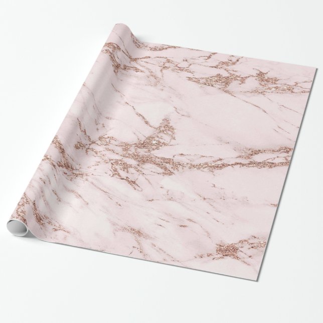 Papel De Regalo Rosa de Rubor Purpurina rosa Marble Glossy (Desenrollado)