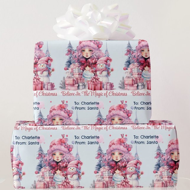 Papel De Regalo Rosa De Santa Chica Llama Navidades Snowman (Subido por el creador)