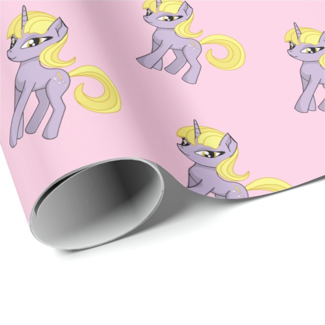 Papel de regalo rosa de unicornio para niñas (Esquina del rollo)
