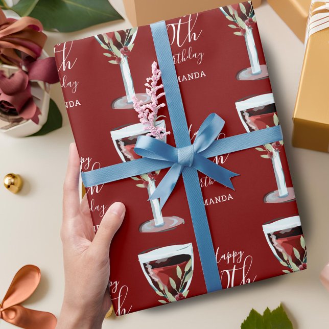 Papel De Regalo Rosa de vino rojo acuarela 60 cumpleaños (Subido por el creador)