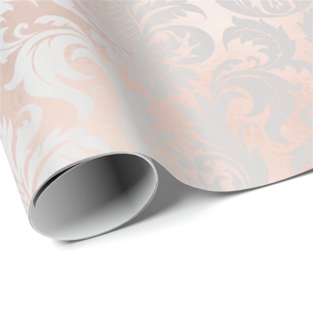 Papel De Regalo Rosa delgado metálico dorado Rubor Gray Silver Dam (Esquina del rollo)