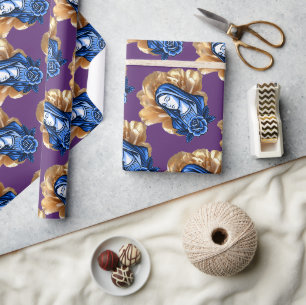 Papel De Regalo Rosa Dorada Azul Madre María Rico Ciruela Profundo