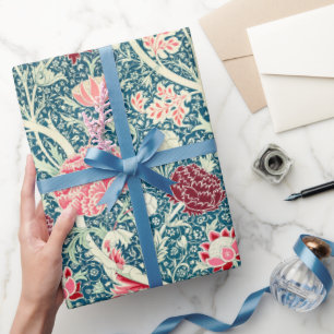 Papel De Regalo Rosa Dorada Verde Azul Patrón Floral de William Mo