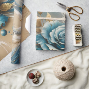 Papel De Regalo Rosa dorada y azul verdoso
