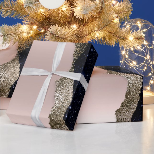 Papel De Regalo Rosa Dorado con Brillo Negro Moderno (Vacaciones)