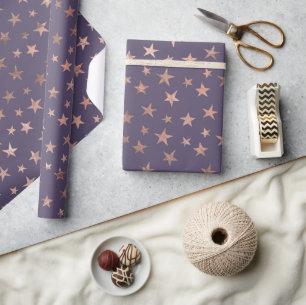 Papel De Regalo Rosa Dorado Glamuroso con Estrellas Lavanda