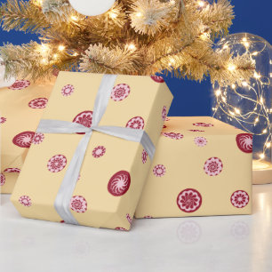 Papel De Regalo Rosa Dorado Lunares Rojos Beige Círculo Geométrico