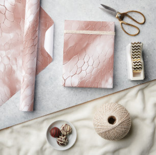 Papel De Regalo Rosa Dorado Piel de Serpiente Blanca