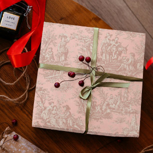 Papel De Regalo Rosa Dorado Vintage Patrón Toile de Jouy Chic