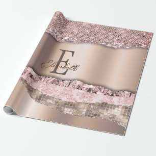 Papel De Regalo Rosa Dourado Tendência Diamantes Brillo Monograma