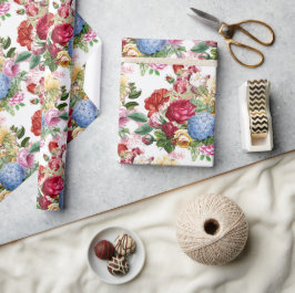 Papel De Regalo Rosa elegante y hortensias Arte floral o regalo