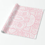 Papel De Regalo Rosa En Mandala Tribal Blanca<br><div class="desc">Elegante rosa sobre el cambiable telón de fondo blanco vintage ornato tribal mandala closeup. Guay para boda y cualquier ocasión elegante.</div>