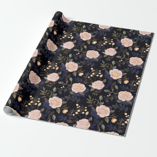 Papel De Regalo Rosa floral de mano rosa de la marina, oro y Rubor