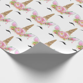 Papel De Regalo Rosa floral de oro rosado de unicornio Purpurina d