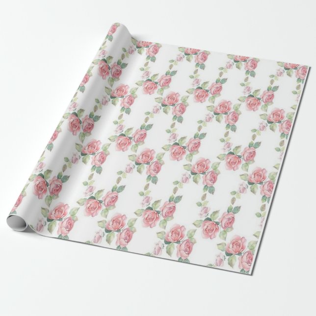 Papel De Regalo Rosa Floral Shabby Chic Rosa (Desenrollado)