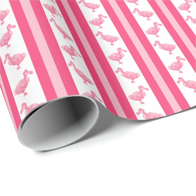Papel De Regalo Rosa Fluorescente Raya de Dodo (Esquina del rollo)