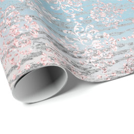 Papel De Regalo Rosa Foxier de oro Damask Madera gris rosa azul