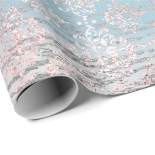 Papel De Regalo Rosa Foxier de oro Damask Madera gris rosa azul