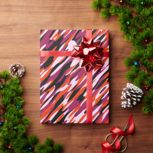 Papel De Regalo Rosa fucsia, naranja, negro y camuflaje blanco