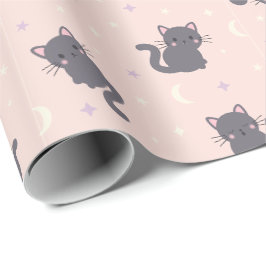 Papel de Regalo Rosa Gato Gris Adorable