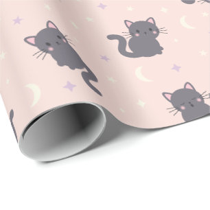 Papel de Regalo Rosa Gato Gris Adorable