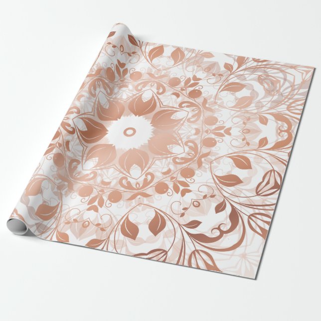 Papel De Regalo Rosa Gold Floral Mandala (Desenrollado)