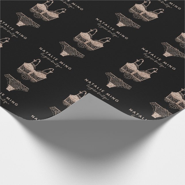 Papel De Regalo Rosa Gold Lingerie Boutique Logo Business (Esquina)