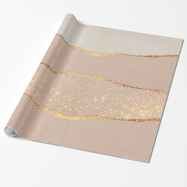 Papel De Regalo Rosa Gold Purpurina de lujo (Desenrollado)