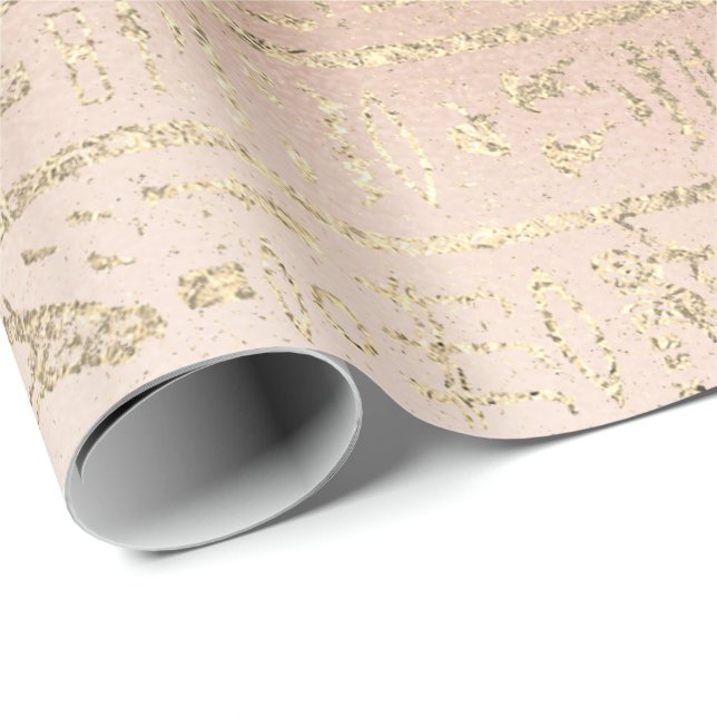 Papel De Regalo Rosa Gold Rubor de jeroglíficos egipcios de oro (Esquina del rollo)