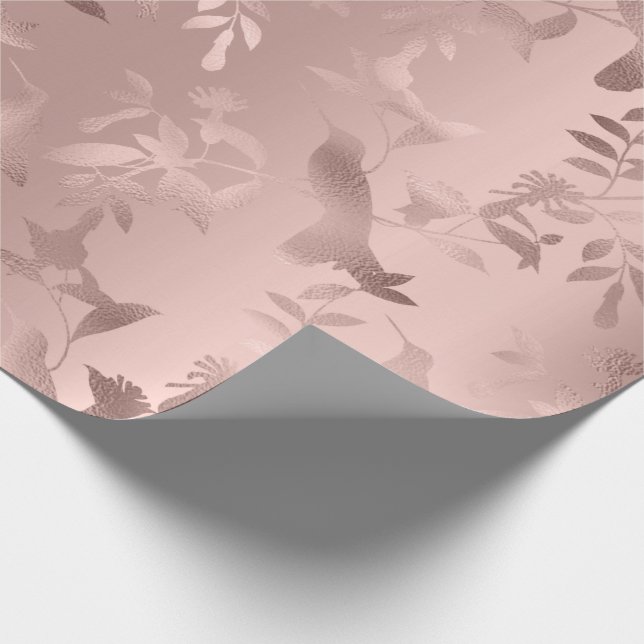 Papel De Regalo Rosa Gold Rubor Hummingbird Flores Monocromas (Esquina)
