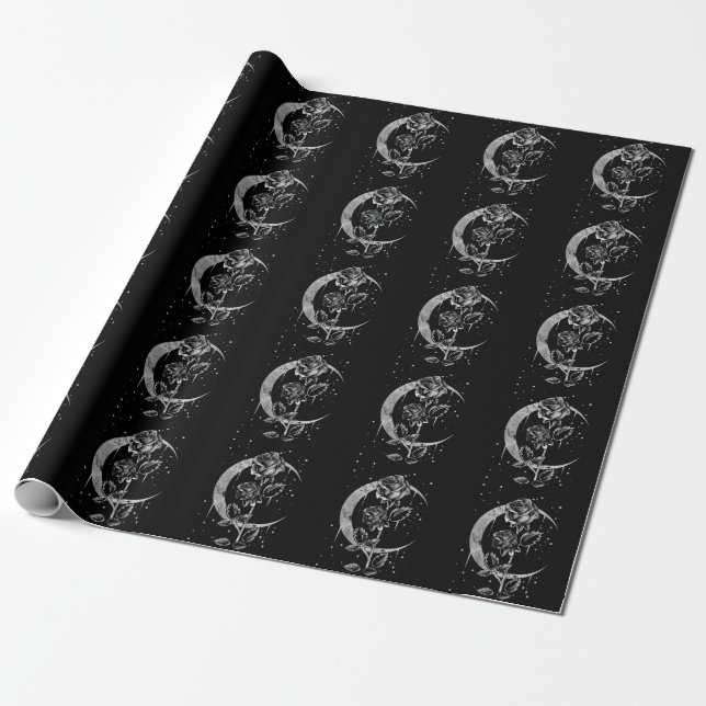 Papel De Regalo Rosa gótico de la luna Crescent Witchart (Desenrollado)