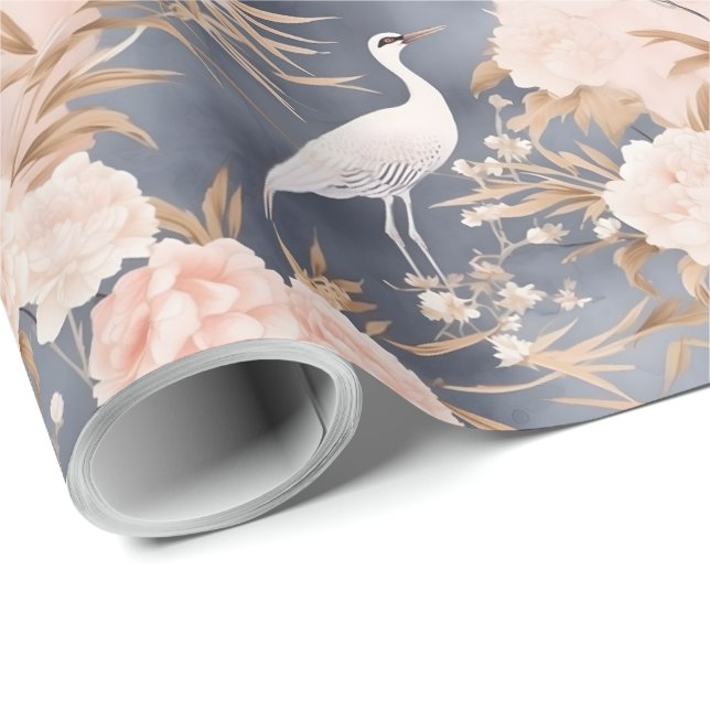 Papel De Regalo Rosa gris flor asiática pájaro (Esquina del rollo)