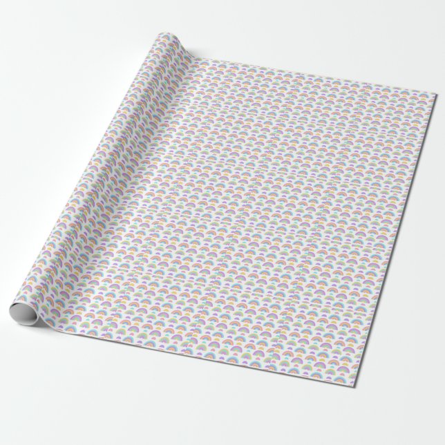 Papel De Regalo Rosa mínimo, Lavanda y arcoiris cúbico amarillo (Desenrollado)