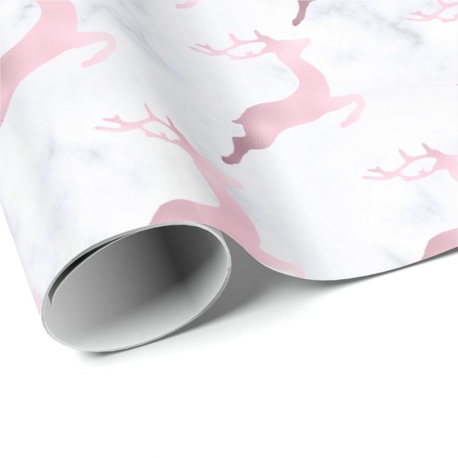 Papel De Regalo Rosa Navidades de mármol blanco patrón de reno (Esquina del rollo)