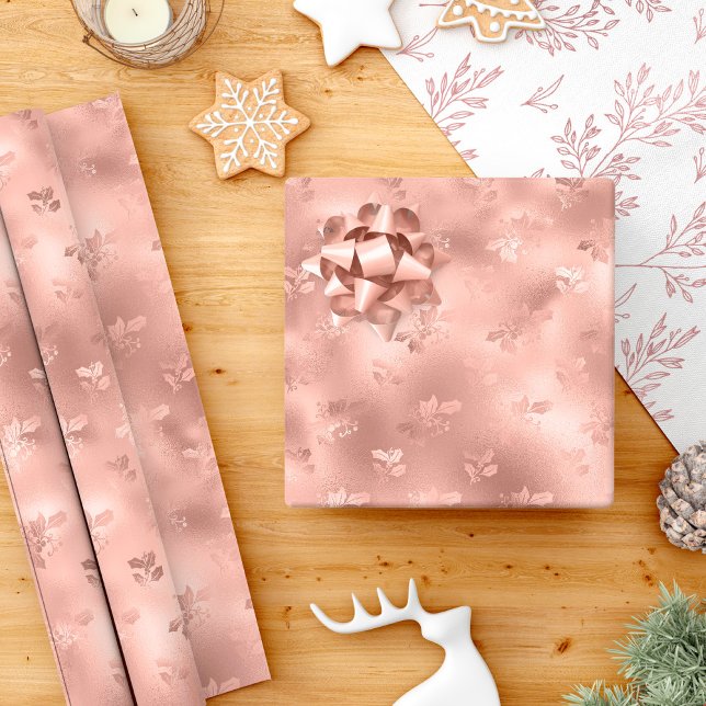 Papel De Regalo Rosa Navidades de oro Holly deja elegante (Subido por el creador)