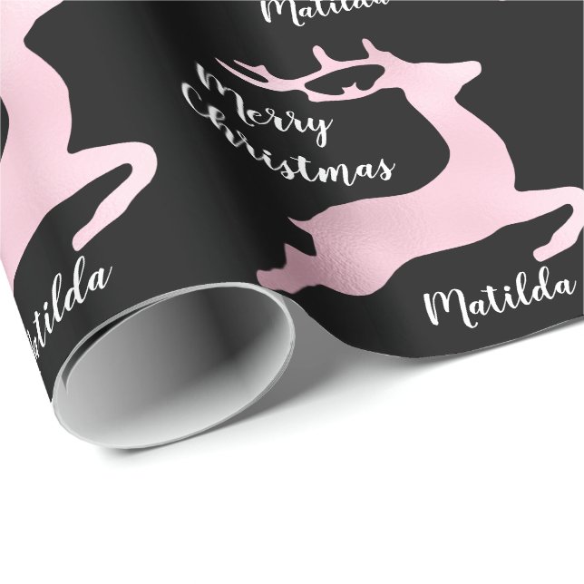 Papel De Regalo Rosa Navidades de oro patrón de reno personalizado (Esquina del rollo)