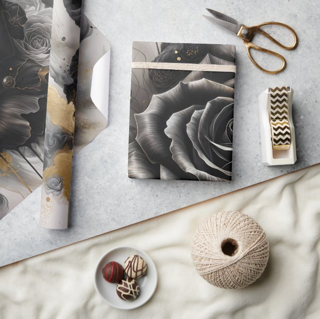 Papel De Regalo Rosa negra y dorada (Artesanía)