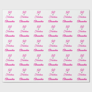 Papel De Regalo Rosa Negro 50 y Fabuoloso Cumpleaños 50