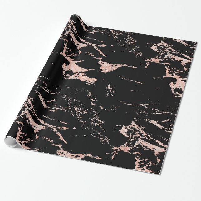 Papel De Regalo Rosa negro de lujo Relieve metalizado dorado Mármo (Desenrollado)