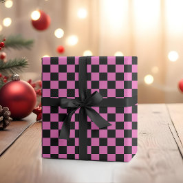 Papel De Regalo Rosa neón y negro ajedrezado vintage