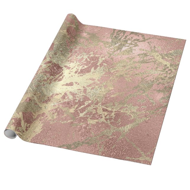 Papel De Regalo Rosa Oro Champaigne Marble Luminoso Estroques Metá (Desenrollado)