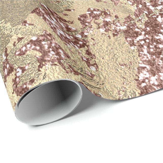 Papel De Regalo Rosa Oro Champaigne Purpurina de mármol (Esquina del rollo)