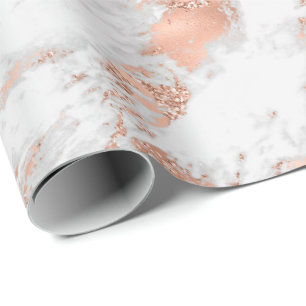 Papel De Regalo Rosa Oro Mármol Blanco Glitzy
